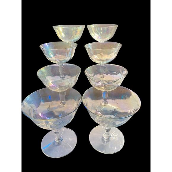 8 Fostoria Crystal Pearl Shell Iridescent Champagne Sherbert Glasses Loop Optics - Picture 14 of 16